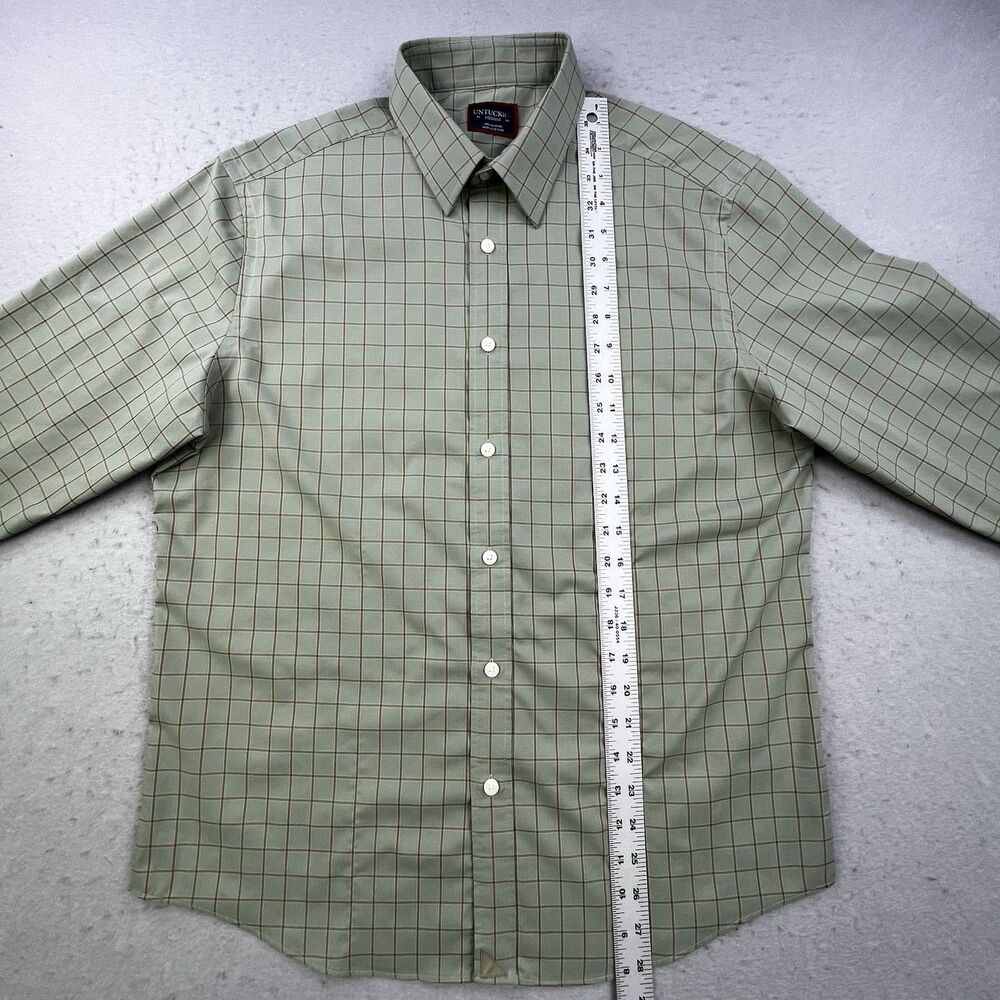 UNTUCKit Performance Shirt Medium Green Plaid Button Front Polyester Designer - Picture 11 of 12